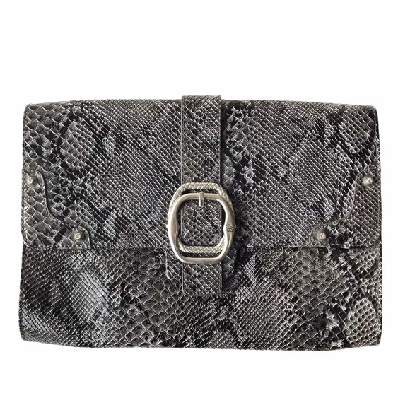 Jessica Simpson faux snakeskin leather Dark gray & Black clutch purse bag - Picture 1 of 7